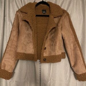 Wild Fable Brown Teddy Jacket with Fuzzy Lining and Cropped Style